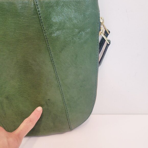 Vtg Fossil Emerald Green Leather Shoulder Hobo Purse Bag Zip Expand READ - Picture 5 of 9